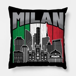 Milan Italy Skyline Vintage Flag Pillow