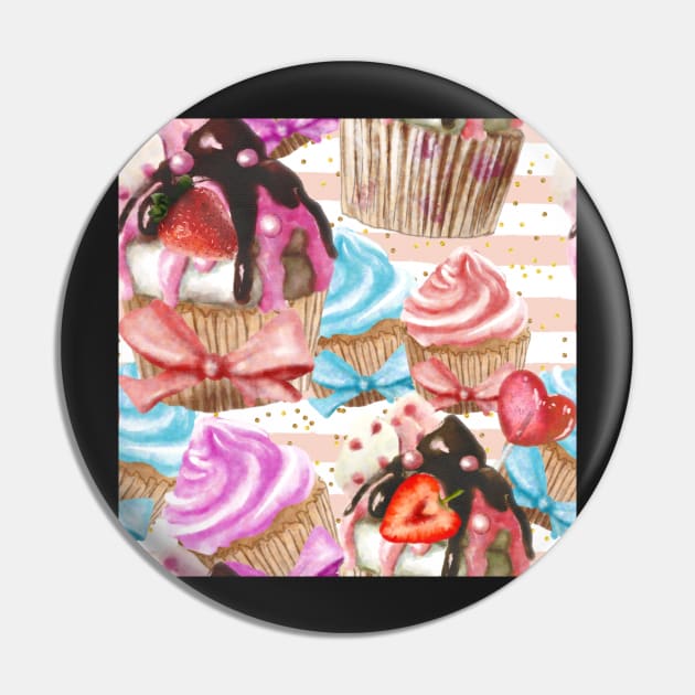 Cupcake Pink Stripes Pin by ArtInPi