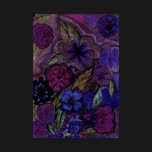 dark blue floral tapestry drawing T-Shirt