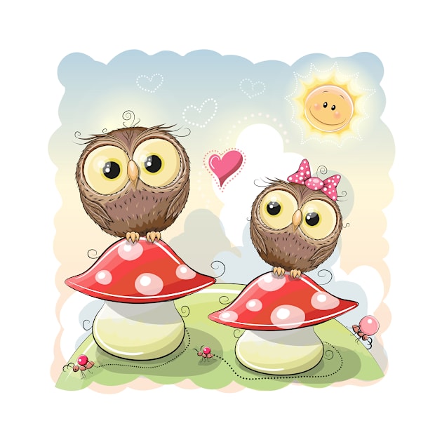 CUTE BABY BIRDS ON MUSHROOMS OWL CHICKS by ReignGFX