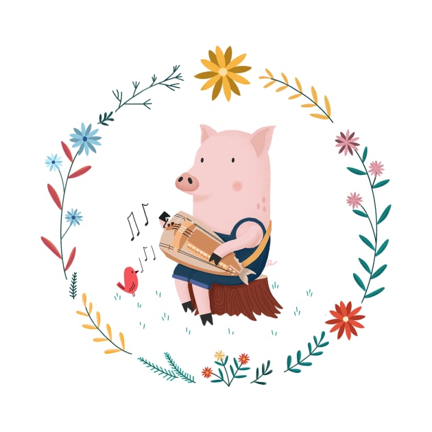 pig playing hurdy-gurdy by marcvaello