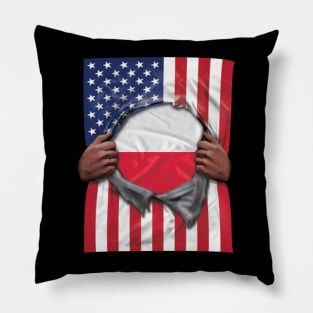 Poland Flag American Flag Ripped - Gift for Polish From Poland Pillow