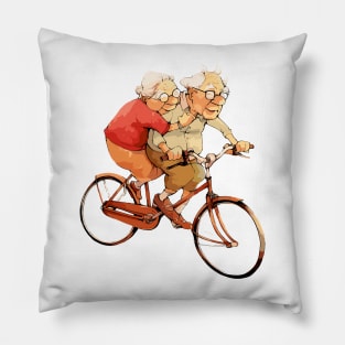 Old Couple Bicycling Pillow