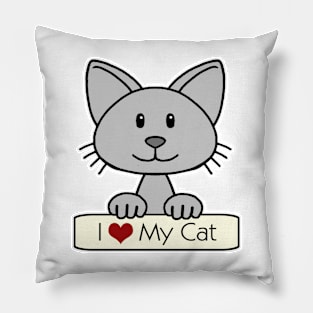 Gray Cat - I Love My Cat Pillow