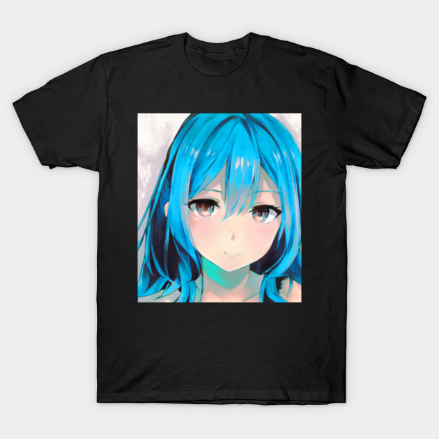 Cute Anime Cartoon Girl With Blue Hair Anime Girls T Shirt