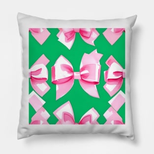 Preppy pink bows on green Pillow