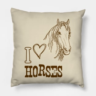 Horse Head with Text: I Love Horses Pillow