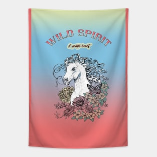 Wild Spirit and Gentle Heart - White Horse and Flowers Tapestry