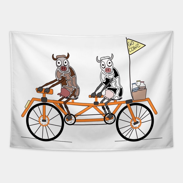 Cows on a tandem bike Tapestry by Sci-Emily