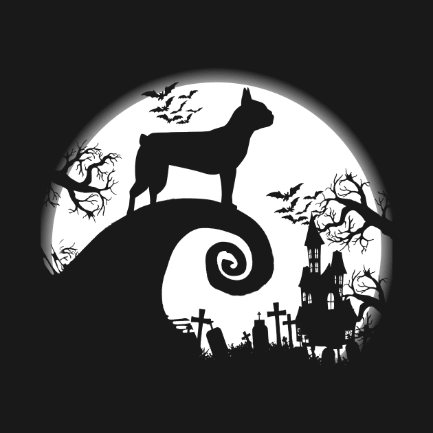 Boston Terrier And Halloween Moon by Jenna Lyannion
