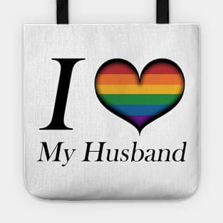 I Heart My Husband Gay Pride Typography with Rainbow Heart Tote