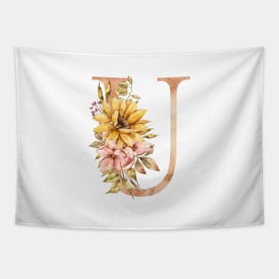 Watercolor sunflower bouquet monogram letter U Tapestry