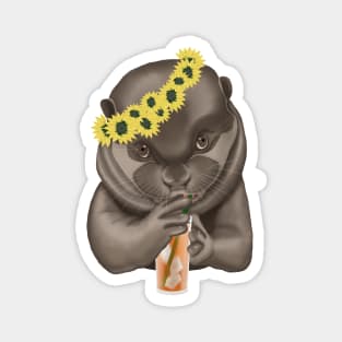 Cute otter with a cocktail and a wreath on his head. Magnet