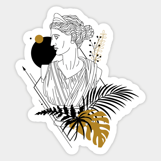 Artemis (Diana). Creative Illustration In Geometric And Line Art Style -  Art Illustration - Sticker