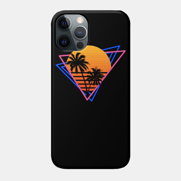 80s Retro Neon Synthwave Inspired Sunset and Palm Trees - 80s Retro - Phone Case