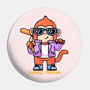 Pop Art Grand Mama Cute Monkey Baseball Pin