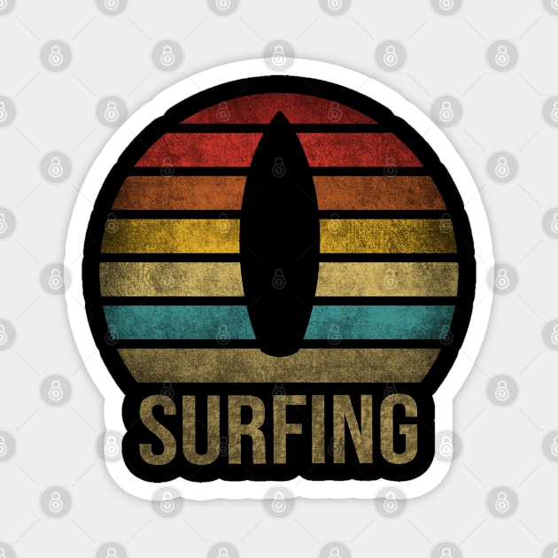 Surf Or Die Surfboard Summer Retro Sunset Magnet by The Agile Store