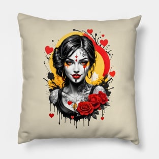 Happy Valentines Day retro vintage traditional tattoo design Pillow