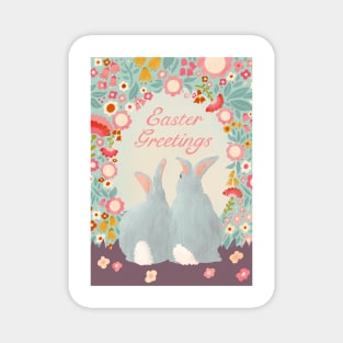 Easter Greetings Bunnies and Flowers paper cut art Magnet