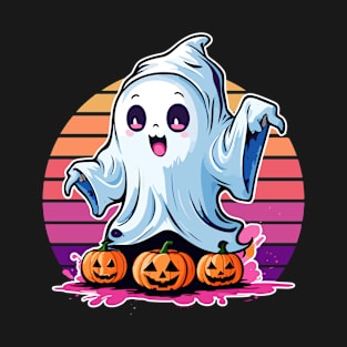 Ghostly Pumpkin Trio - Sunset Halloween T-Shirt