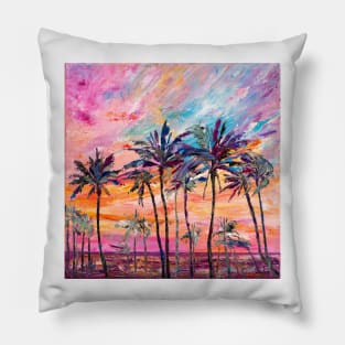 Hawaiian Palm Trees Under a Purple Sky Pillow