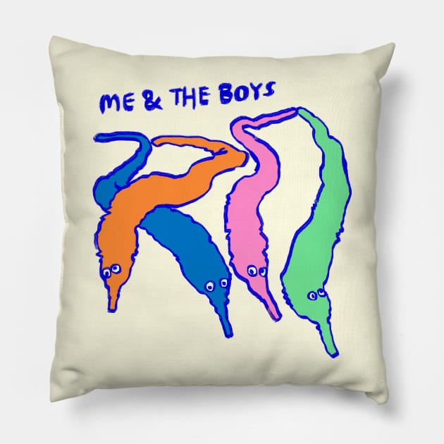 cute fuzzy worm on a string / me and the boys meme text Pillow by mudwizard