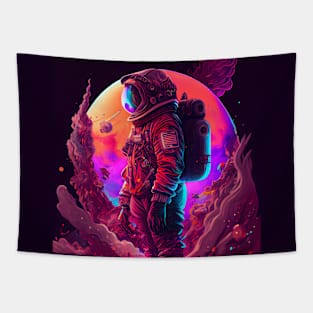 A futuristic astronaut in full spacesuit gear Planet 2 Tapestry