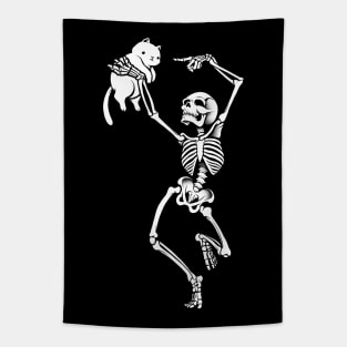Dancing Skeleton With a Cat Tapestry
