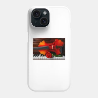 Beautiful Red Rose With Baroque Violin On Keys Phone Case