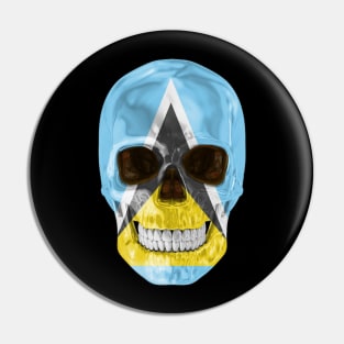 St Lucia Flag Skull - Gift for St Lucian With Roots From St Lucia Pin