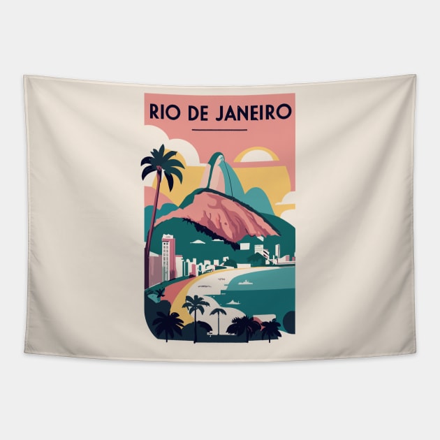 A Vintage Travel Art of Rio de Janeiro - Brazil Tapestry by goodoldvintage