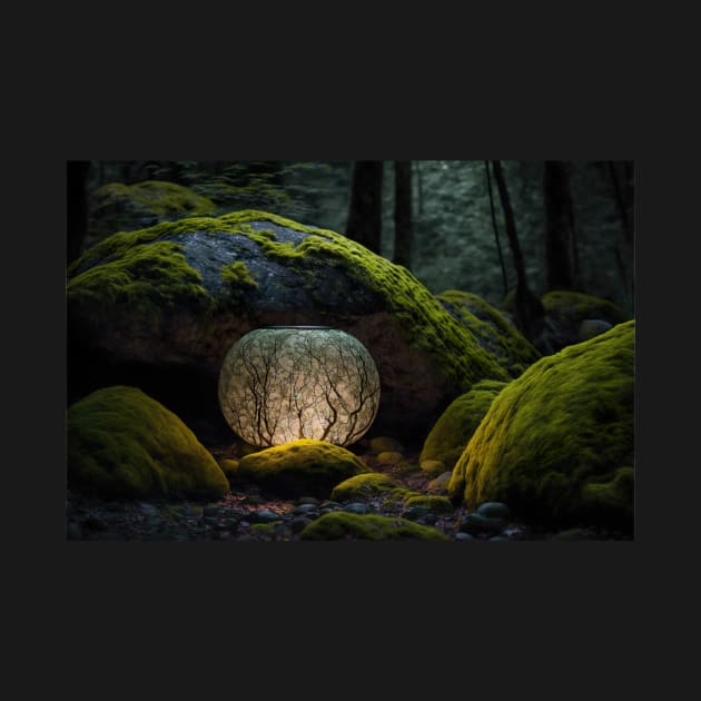 Exotic soft glow lamp in thick green forest by UmagineArts