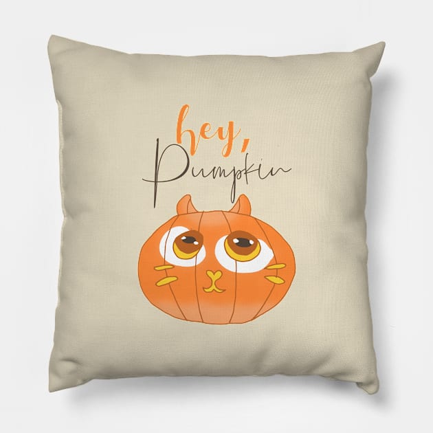 Hey, Pumpkin Cute Cat Pillow by malushqin