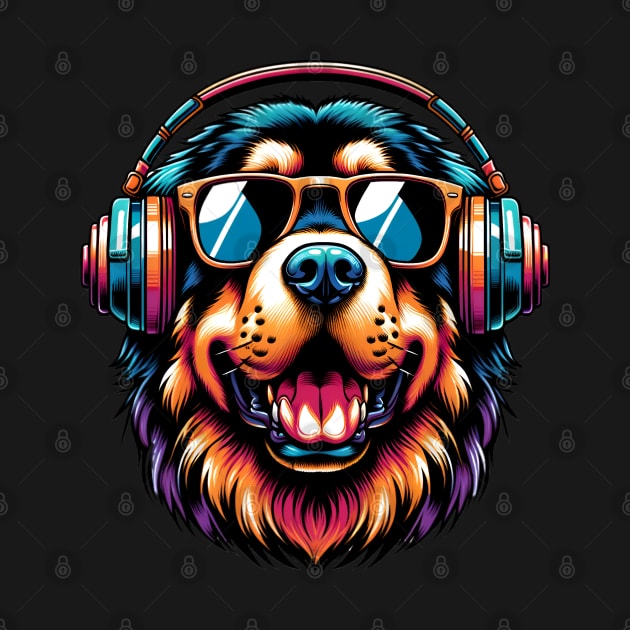 Tibetan Mastiff Smiling DJ in Vibrant Japanese Art by ArtRUs