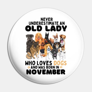 Never Underestimate An Old Lady Who Loves Dogs And Was November Pin