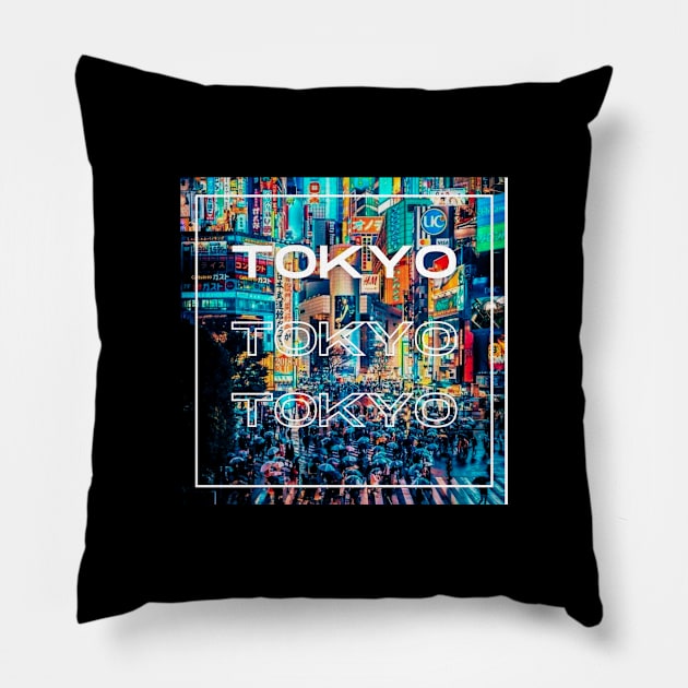 Tokyo city - neon night Pillow by WallStreet Arts