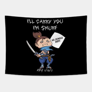 I will carry you, I'm smurf. Parody of a noob gamer. Tapestry