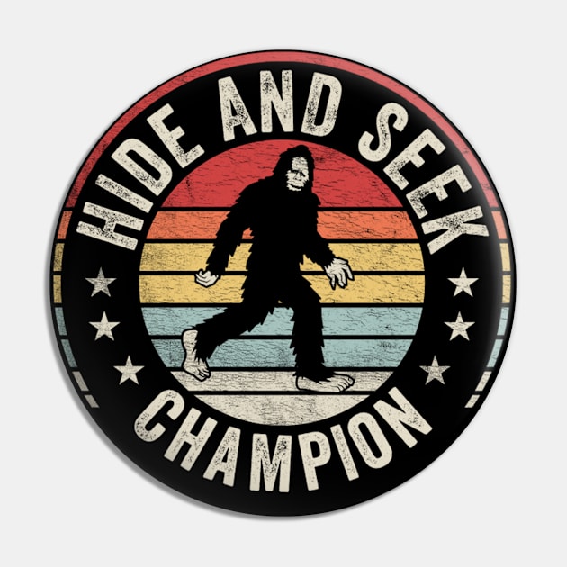 Retro Vintage Bigfoot Hide And Seek Champion Funny Camping Hiking Outdoor Pin by SomeRays