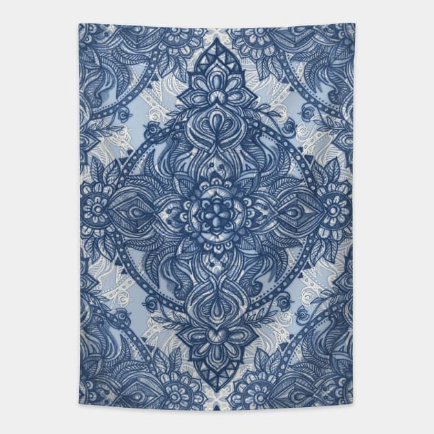 Denim Blue Lace Pencil Doodle Tapestry by micklyn