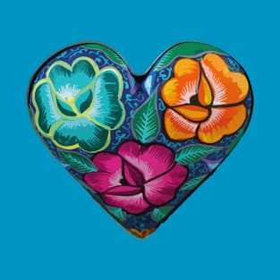 Mexican embroidery heart tehuana flowers colorful mexican market T-Shirt