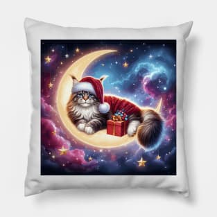 Maine Coon Cat On The Moon Christmas Pillow