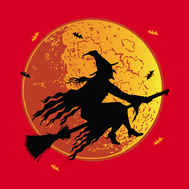 Moon Witch Flying Halloween Design by Printaha