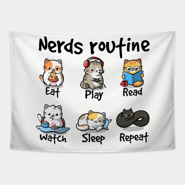 Nerds routine cat Tapestry by NemiMakeit