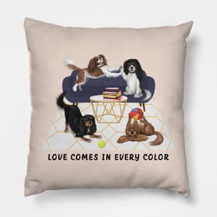 Love Comes in Every Color, All Four Cavalier King Charles Spaniels Pillow