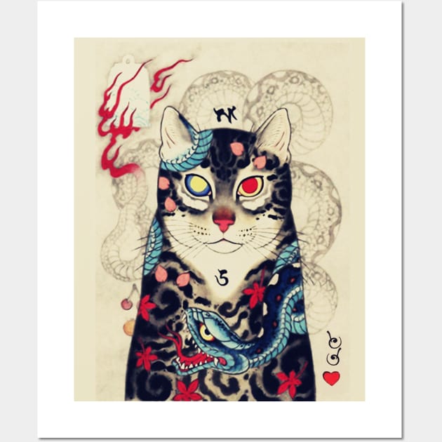 Tattoo Cat Japanese Ukiyoe Art Paint Silk Canvas Poster Asian Decor  Unframed U73  eBay