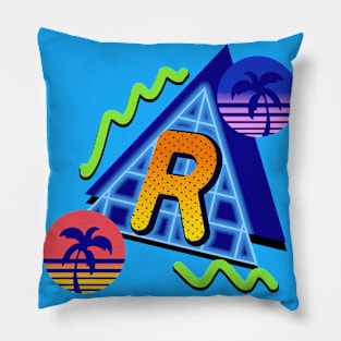 initial Letter R - 80s Synth Pillow