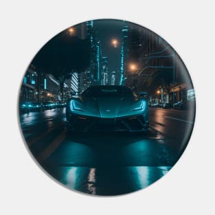 Chicago Night Ride Teal Sports Car Pin