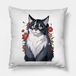 Floral Maine Coon's Splendor Pillow