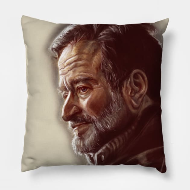 Robin Williams portrait Pillow by Artofokan