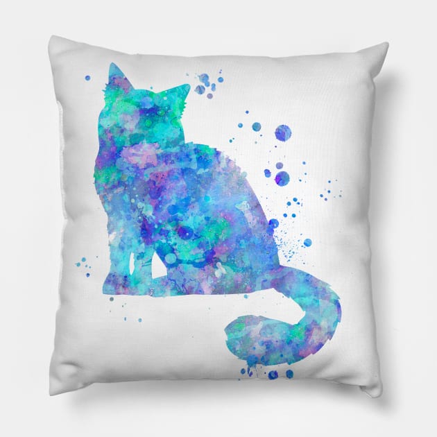 Birman Cat Watercolor Painting Pillow by Miao Miao Design